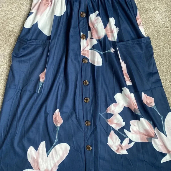 Angashion Floral Fit and Flare Navy Blue Pink Button Down Dress Size S - Picture 3 of 10